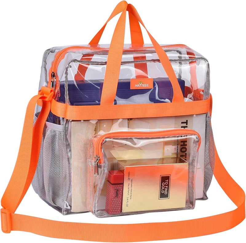 MAYTREE Clear Bag for Stadium Events 12×6×12 Clear Tote Lunch Bag with Reinforced Straps for Work and Sporting Events, Orange - Image 1